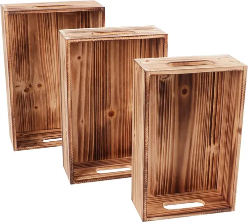 Vista 5 de PHOENANCEE Cajas de madera para exhibición, cajas decorativas rústicas de almacenamiento, juego de 3, caja anidable de madera con asas, cesta