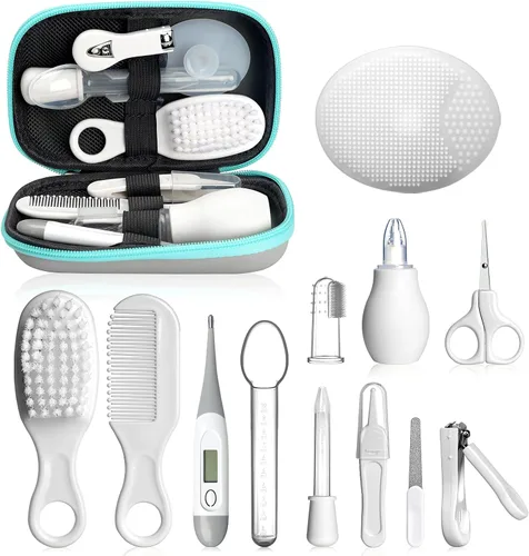 Vista 8 de Kit de cuidado de la salud y aseo del bebé, juego portátil de cuidado de seguridad para bebés, kit esencial para recién nacido (azul 13 en 1)