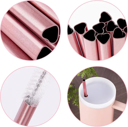 Vista 5 de NiHome - Juego de 10 pajitas de acero inoxidable con forma de corazón de 30 cm para vaso Stanley de 40 oz, con 2 cepillos de limpieza, reutilizables