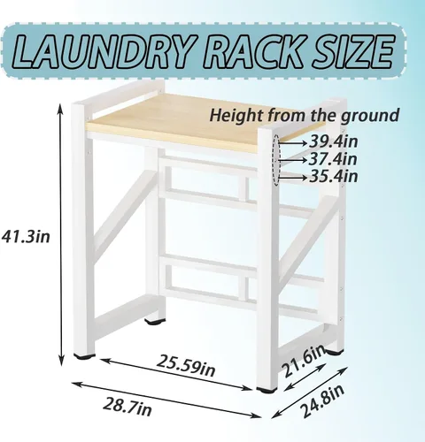 Vista 2 de Soporte apilable para lavadora y secadora con 4 ruedas, estantes metálicos para lavadora y secadora con espacio de almacenamiento, kit