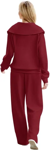 Vista 4 de XIEERDUO Conjuntos de descanso para mujer 2023 sudadera de gran tamaño con media cremallera y pantalón deportivo de pierna ancha de 2 piezas