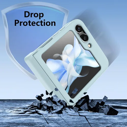 Vista 6 de Funda para Samsung Galaxy Z Flip 5 con protección de bisagra, delgada, delgada, a prueba de golpes, funda protectora rígida para teléfono (azul)