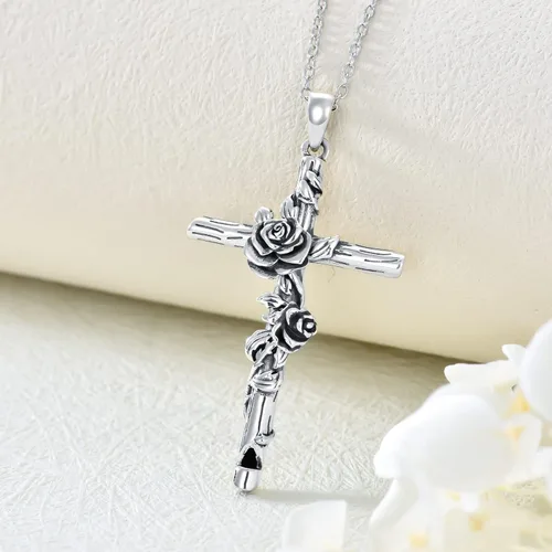 Vista 3 de PELOVNY Collar de plata de ley con cruz de cristal para hombres y mujeres, collar con colgante de crucifijo de Jesucristo, joyería religiosa