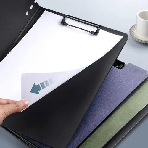 Vista 5 de Carpeta plegable con portapapeles, portapapeles plegables con soporte para bolígrafo y cubierta, tablero de clip tamaño carta estándar A4, 12.5 x
