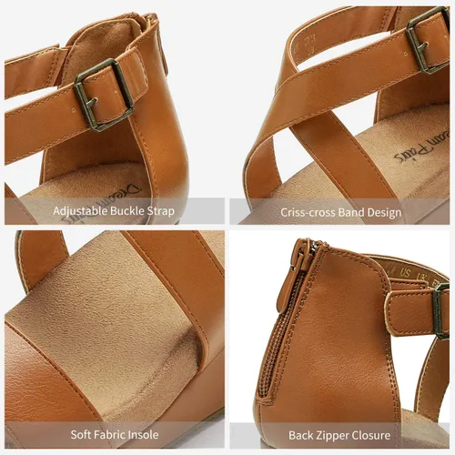 Vista 3 de Dream Pairs - Sandalias con plataforma de cuña para mujer, con punta abierta y correa para el tobillo con hebilla, para el verano