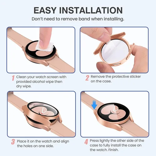 Vista 7 de Tensea Paquete de 2 fundas protectoras de pantalla para Samsung Galaxy Watch FE 2024/5 2022/4 2021 de 1.575 pulgadas, accesorios para la cara, funda