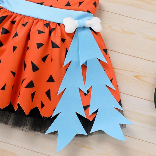 Vista 4 de Disfraz de Bam Bam para niños, disfraz de hombre de la caverna, traje de edad de piedra para niñas, Halloween, cosplay, sesión de fotos de 6 a 6 años