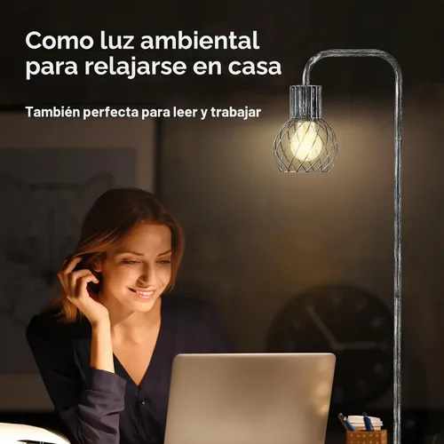 Vista 3 de Lámpara de pie industrial, lámpara de pie plateada antigua moderna con bombilla LED de 6 W, interruptor de pie, lámparas altas de metal para sala