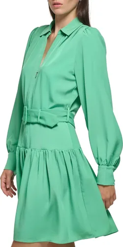 Vista 3 de Karl Lagerfeld Paris Vestido con cremallera frontal con cuello con cinturón para mujer