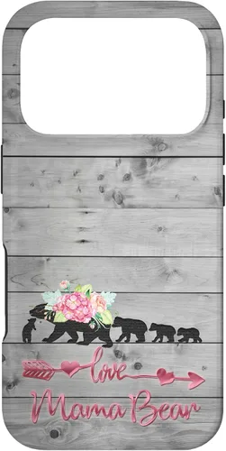 Vista 30 de Pink Floral Black Mama Bear Four Cubs on Vintage Gray Rustic Case for iPhone 17