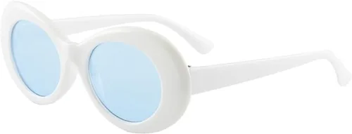 Vista 5 de Gafas de sol redondas ovaladas blancas gruesas y atrevidas gafas ovaladas Mod Retro Vintage Kurt Cobain inspiradas lentes de sol Paquete de 2 blanco2
