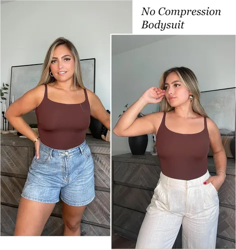 Vista 4 de SHAPERX Body de cuello cuadrado para mujer, sin mangas, sin compresión, para mujer