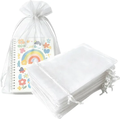 Vista 42 de Paquetes de 50 bolsas de regalo de organza de 4 x 6 pulgadas con cordón negro transparente, decoraciones de embalaje de tela transparente