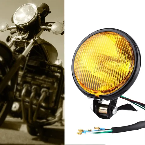 Vista 8 de Keenso - Faro delantero redondo de 5 pulgadas para motocicleta, 12 V, universal, retro, para motocicleta, faros delanteros (lente ámbar)