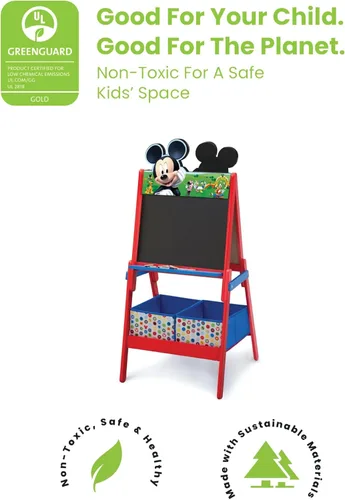 Vista 3 de Delta Children - Caballete de madera de doble cara con almacenamiento - Certificado Greenguard Gold, Mickey Mouse de Disney