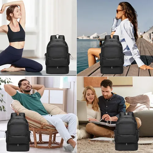 Vista 6 de seyfocnia Mochila de gimnasio para hombres, mochila de viaje impermeable con compartimento para zapatos, bolsa de gimnasio deportiva ligera, Negro
