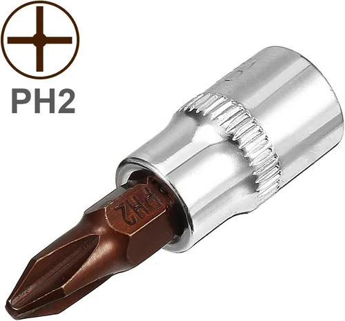Vista 2 de uxcell - Juego de 2 llaves de vaso Phillips de 1/4 de pulgada x PH2, puntas de acero S2 CR-V de 1.5 pulgadas de longitud, uso con llave