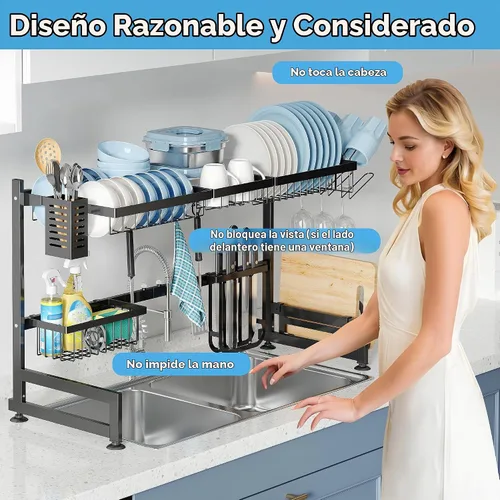 Vista 7 de BOOSINY Over The Sink Dish Drying Rack with Utensil and Cup Holder Negro