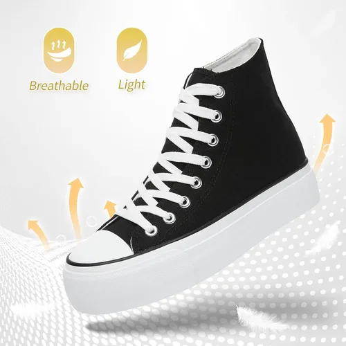 Vista 4 de POVOGER Zapatos deportivos de plataforma para mujer, zapatos de lona altos de moda, zapatos de plataforma blancos para mujer, zapatos casuales