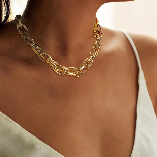 Vista 3 de Collar grueso de oro para mujer, gargantilla de oro, collar grueso de hip pop, collar de oro, joyería apilable, collar de barra en T, trajes
