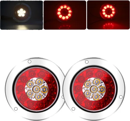 Vista 2 de Kit de luces LED para remolque, kit de luces LED redondas para remolque, luces traseras LED redondas, luces traseras de freno para remolque, camión