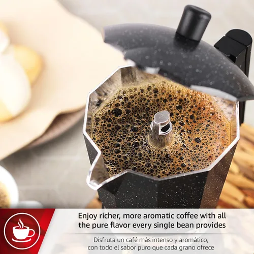 Vista 4 de Magefesa Onix - Olla de café expreso de 9 tazas, cafetera italiana de acero inoxidable y aluminio, compatible con todas las estufas