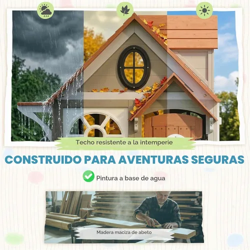 Vista 4 de Qaba Casa de juegos al aire libre de madera para niños con puerta de perro