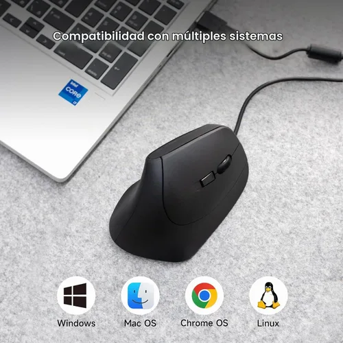 Vista 8 de SANWA Ratón ergonómico con cable, mouse vertical USB para computadora, ángulo natural de 55°, alivio de tensión de muñeca, 1000/1600 DPI, 5 botones