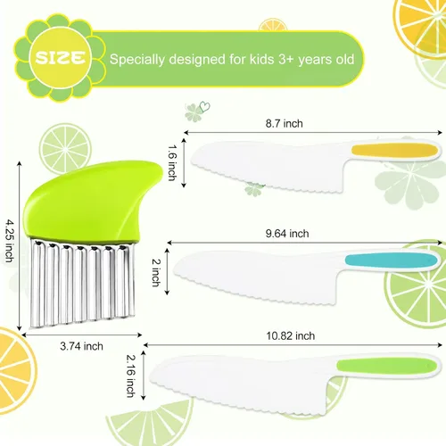 Vista 2 de Suhctuptx Cuchillos de cocina para niños, juego de cuchillos de nailon para niños pequeños con cortador ondulado, cuchillo seguro para niños