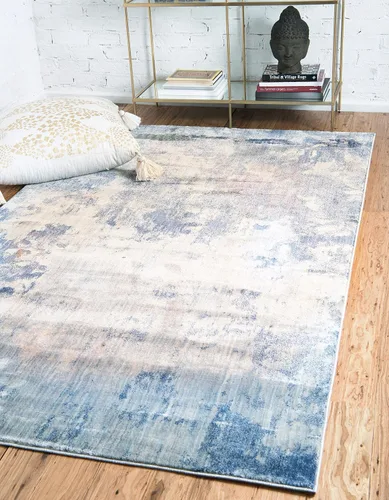 Vista 15 de Unique Loom Helios Collection - Alfombra Santorini (2 pies 2 pulgadas x 6 pies 1 pulgada, azul/beige)
