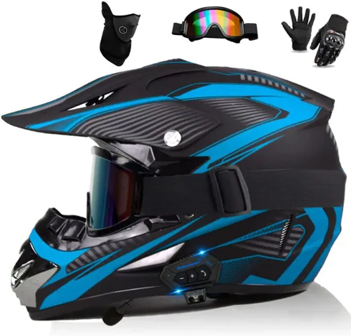 Vista 9 de Casco Bluetooth de cara completa para motocross, motocross, ATV, motocicleta, casco Bluetooth para hombres y mujeres, aprobado por el DOT, de cuatro