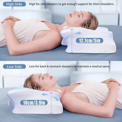 Vista 4 de SAHEYER Almohada cervical para el cuello, almohada de espuma viscoelástica para aliviar el dolor de cuello y ronquidos, almohada ergonómica
