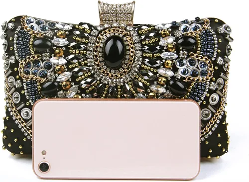 Vista 5 de Lanpet Bolso de noche con diamantes de imitación de cristal para mujer, bolso de hombro con correa de cadena, Negro 2