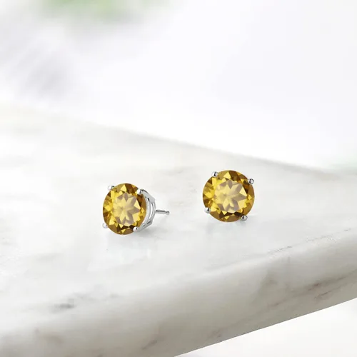 Vista 101 de Gem Stone King Aretes de plata de ley 925 con piedra natal redonda de 0.276 in para mujer