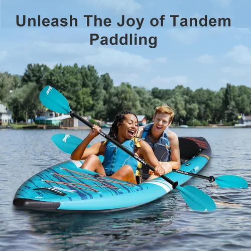 Vista 7 de Kayak inflable, kayak plegable ligero y duradero, kayak inflable, kayaks para adultos remando en ríos, lagos y aguas costeras