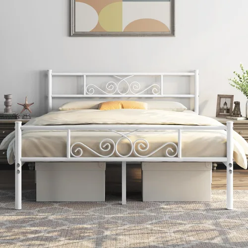 Vista 15 de Topeakmart Base de cama de metal clásico negro de 13 pulgadas con cabecero, base de colchón, plataforma de cama, base de cama con listones
