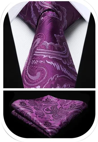 Vista 48 de HISDERN Corbatas para hombre, corbata de cachemira y bolsillo cuadrado tejido clásico floral para hombre, corbata de fiesta de boda