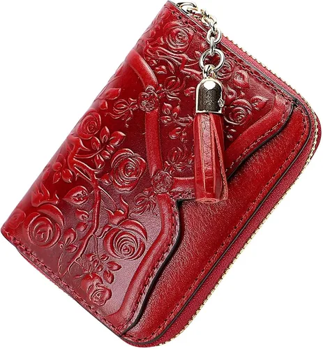 Vista 7 de PIJUSHI Bolsos de diseñador para mujer monederos florales con asa superior bolsos de cuero genuino para tarjetas de crédito para mujer diseño floral