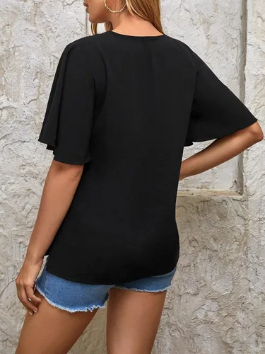 Vista 2 de OYOANGLE Women's Maternity Short Sleeve Split Hem V Neck Casual Soft Tunic Tee Shirt