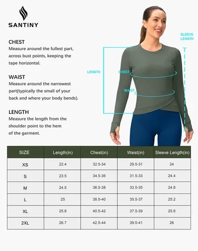 Vista 7 de SANTINY Camiseta de compresión atlética de manga larga para mujer, con dobladillo cruzado, para correr, gimnasio, yoga, con agujero para el pulgar