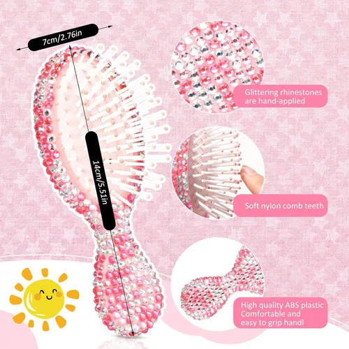 Vista 3 de Thyle Juego de 4 piezas de espejo de mano con diamantes de imitación y cepillo para el cabello, 2 bonitos espejos en forma de corazón, 2 cepillos
