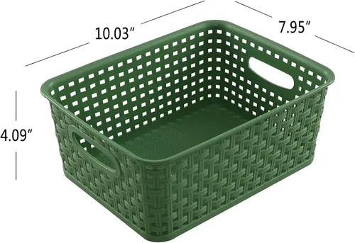 Vista 4 de Cesta de cocina de plástico, cestas de almacenamiento tejidas, 6 paquetes de color verde oscuro