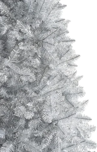 Vista 2 de Treetopia Árbol de Navidad artificial plateado sin luz de 8 pies, árbol de oropel de polvo de estrellas plateado