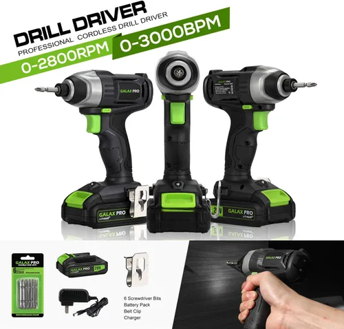 Vista 7 de GALAX PRO Impact Driver - Controlador inalámbrico hexagonal de iones de litio de 20 V de 1/4 pulgadas con luz de trabajo LED, 6 puntas