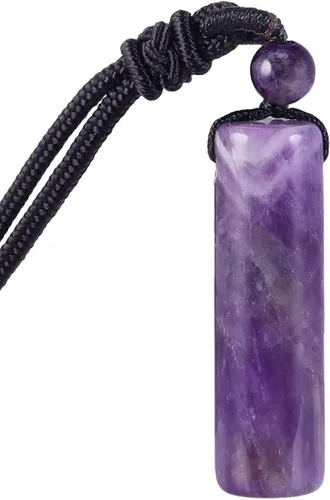 Vista 6 de Nupuyai Juego de 2 joyas de cristal de amatista curativo natural para mujer pendientes colgantes morados y collar con colgante de cilindro de piedra