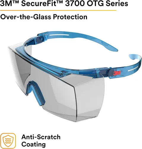 Vista 9 de 3M Gafas de seguridad, serie SecureFit 3700, paquete de 1, antiarañazos, se adaptan sobre lentes, lentes grises para interiores y exteriores