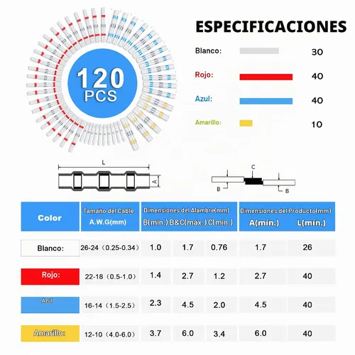 Vista 2 de Kuject Kit de Conectores de Cable de Sellado de Soldadura Termorretráctil 120 PCS, Conector de Tope Impermeable Terminales Eléctricos