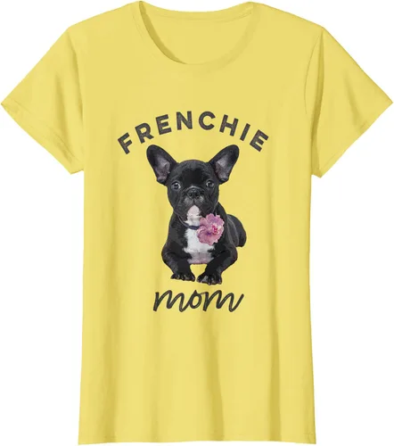 Vista 33 de Camiseta Bulldog Francés para Mujer, Frenchie Mom, Flor, Negro, S