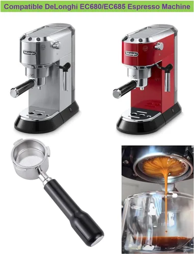 Vista 7 de Portafiltro sin fondo de 2.008 in compatible con DeLonghi EC680 y EC685 máquina de café espresso Portafilter de acero inoxidable junto con cesta
