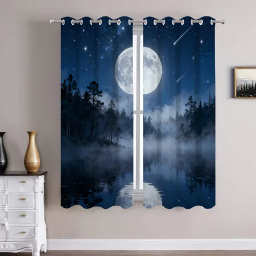 Vista 34 de Batmerry American Flag Ink Dot Blackout Tier Curtains, Red Blue White Stars Abstract Thermal Insulated Half Curtain Rod Pocket Small Valance for